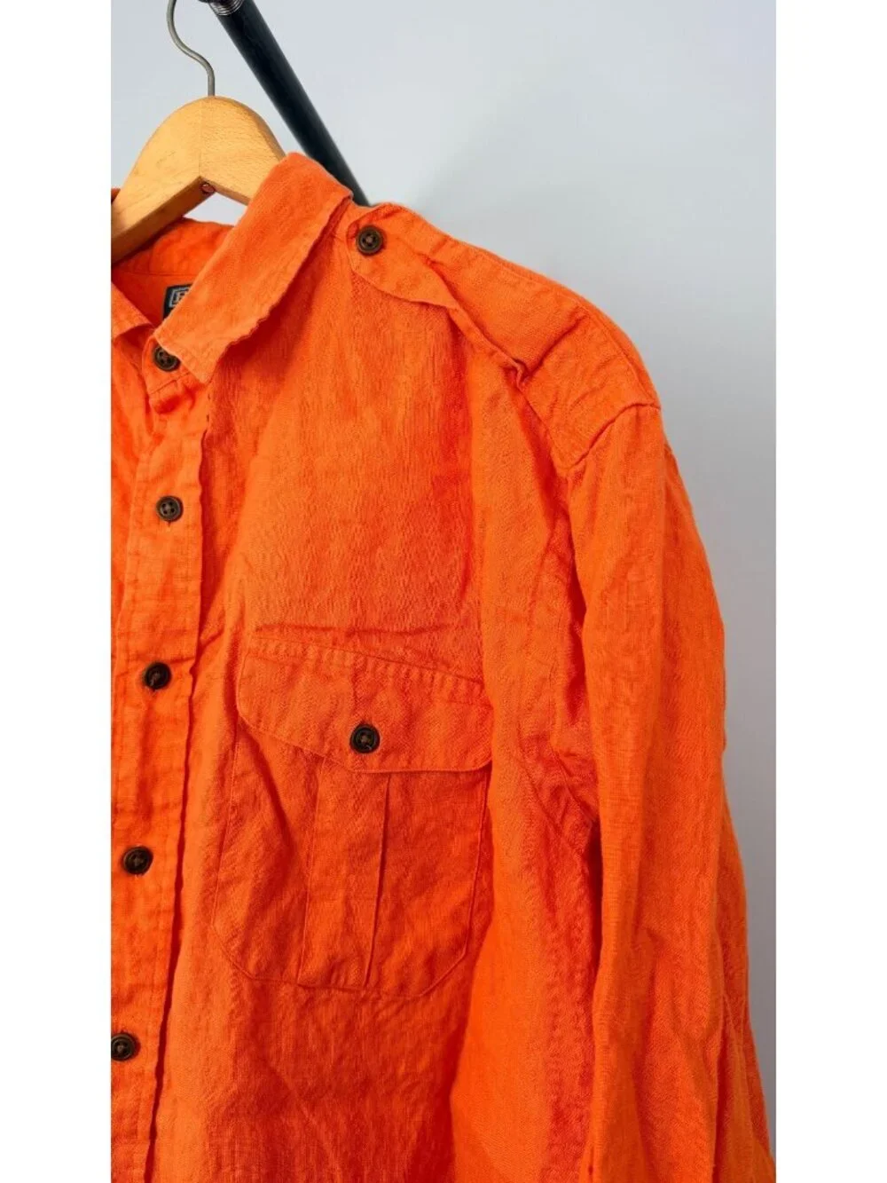 Vintage Polo By Ralph Lauren Orange Linen Button-Up Shirt Mens XL Epaulettes